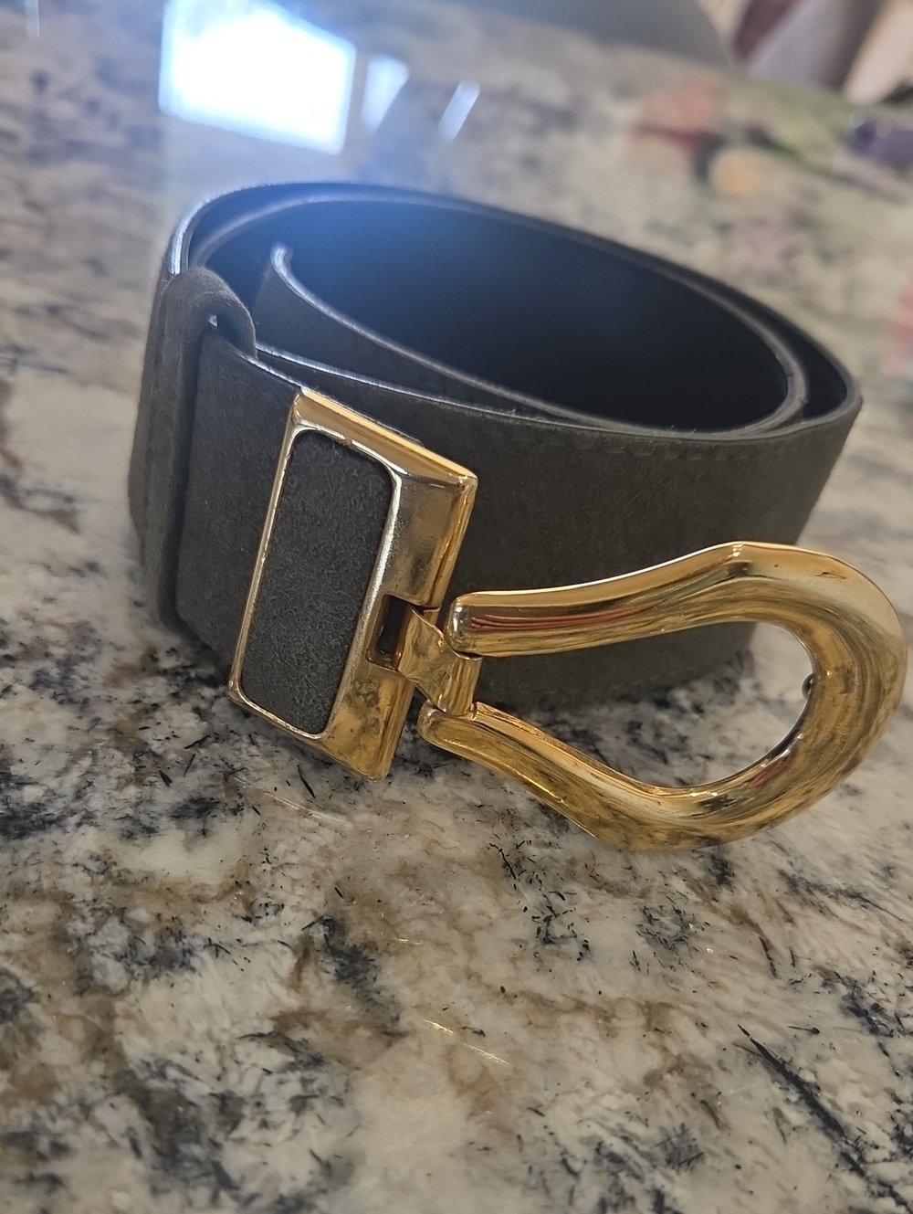 Vintage Olive Suede Belt with Gold Horsebit Buckle